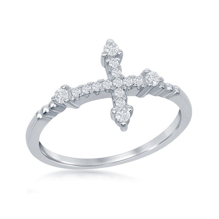 Sterling Silver CZ Micro Pave Cross Ring - W-1411 ,