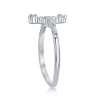Sterling Silver CZ Micro Pave Cross Ring - W-1411 ,
