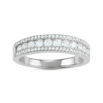 Sterling Silver CZ Triple Row Ring - W-1614 ,