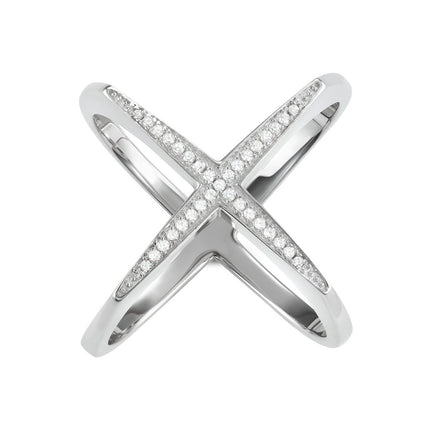 Sterling Silver CZ Wide Boxy X Ring - W-1630 ,
