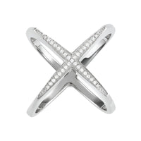 Sterling Silver CZ Wide Boxy X Ring - W-1630 ,