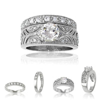 Sterling Silver Designed Clear CZ Ring Wedding Band - W-8035 ,