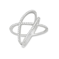 Sterling Silver Double Off Center CZ Cross Ring - W-1235 ,