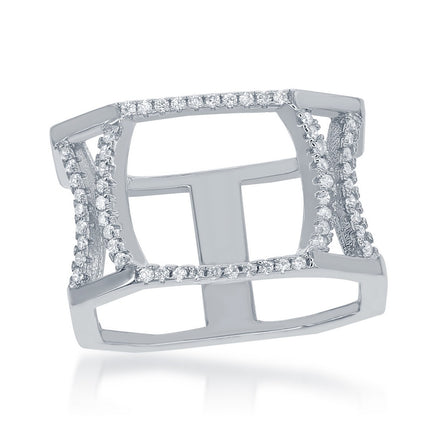 Sterling Silver Double Open CZ Octangle Ring - W-1376 ,