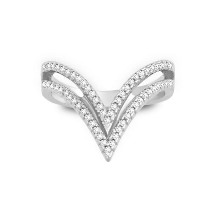 Sterling Silver Double Open CZ Triangle Ring - W-1221 ,
