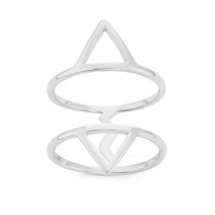Sterling Silver Double Row Open Triangles Wide Ring - W-1545 ,