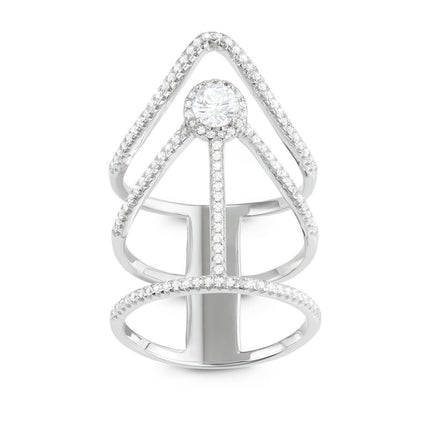 Sterling Silver Extra Long Triple Row CZ Ring - W-1632 ,