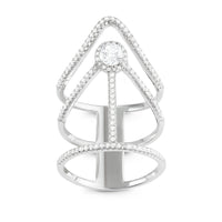 Sterling Silver Extra Long Triple Row CZ Ring - W-1632 ,