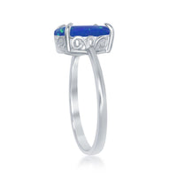 Sterling Silver Four-Prong Blue Inlay Opal Oval Ring - W-1830 ,