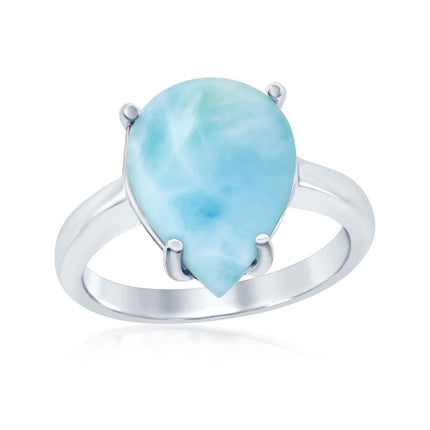 Sterling Silver Four-Prong Teardrop Larimar Ring, Size 9 ,