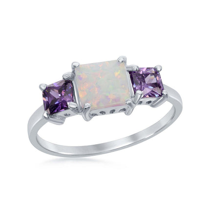 Sterling Silver Four-Prong Triple Square Ring - W-1855 ,