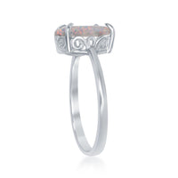 Sterling Silver Four-Prong White Inlay Opal Oval Ring - W-1850 ,