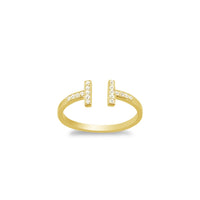 Sterling Silver Gold Plated CZ Double T Ring - W-1319 ,