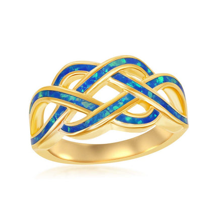 Sterling Silver GP Blue Inlay Opal Open Wave Ring - W-1901 ,