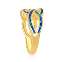 Sterling Silver GP Blue Inlay Opal Open Wave Ring - W-1901 ,