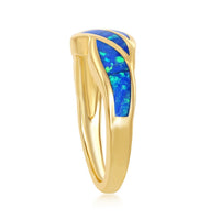 Sterling Silver GP Blue Inlay Opal Wave Design Ring - W-1900 ,