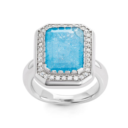Sterling Silver Large Rectangle Blue Ice Stone Ring - W-1442 ,