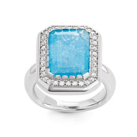 Sterling Silver Large Rectangle Blue Ice Stone Ring - W-1442 ,