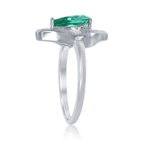 Sterling Silver Large Teardrop Emerald with CZ Ring - W-1760 ,
