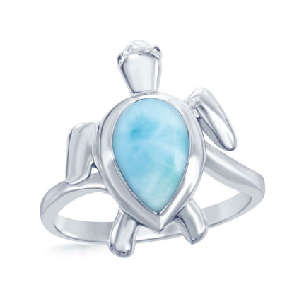 Sterling Silver Larimar Turtle Ring ,