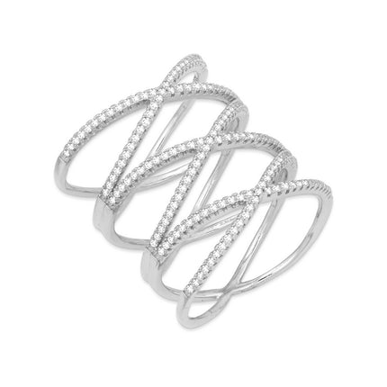 Sterling Silver Lightweight Triple CZ Cross Ring - W-1229 ,