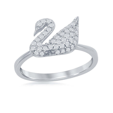 Sterling Silver Micro Pave Swan Ring - W-1870 ,