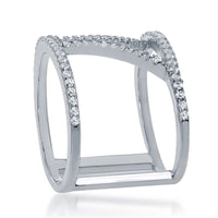 Sterling Silver Open Double CZ V Ring - W-1375 ,