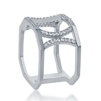 Sterling Silver Open Double CZ X Octangle Ring - W-1374 ,