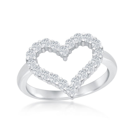 Sterling Silver Open Heart Cubic Zirconia Ring - W-1927 ,