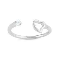 Sterling Silver Open Heart with CZ Open Ring - W-1609 ,