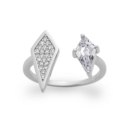 Sterling Silver Open Large CZ Diamond Shaped Ring - W-1324 ,