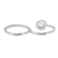 Sterling Silver Open Round Double Finger CZ Ring - W-1611 ,