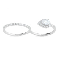 Sterling Silver Open Teardrop Double Finger Ring - W-1608 ,