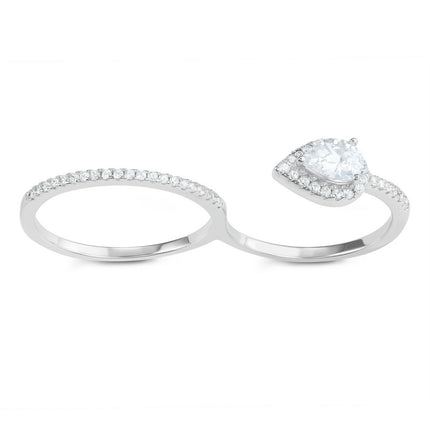 Sterling Silver Open Teardrop Double Finger Ring - W-1608 ,