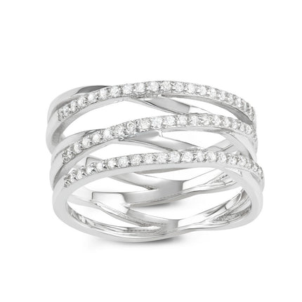 Sterling Silver Open Triple Row CZ Ring - W-1628 ,