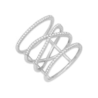 Sterling Silver Open X with Border CZ Ring - W-1230 ,