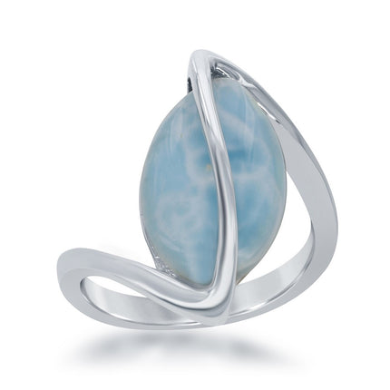 Sterling Silver Oval Larimar Twisted Ring, Size 9 ,