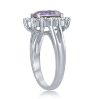 Sterling Silver Oval Rainbow CZ with Stud Ring - W-1316 ,