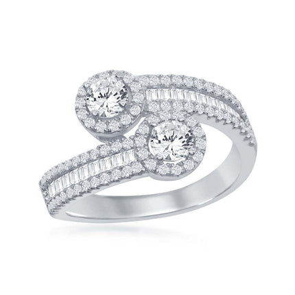 Sterling Silver Overlapping Half Baguette CZ Band Ring - W-1863 ,