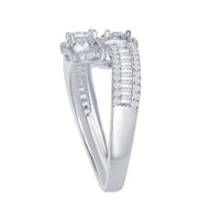 Sterling Silver Overlapping Half Baguette CZ Band Ring - W-1863 ,