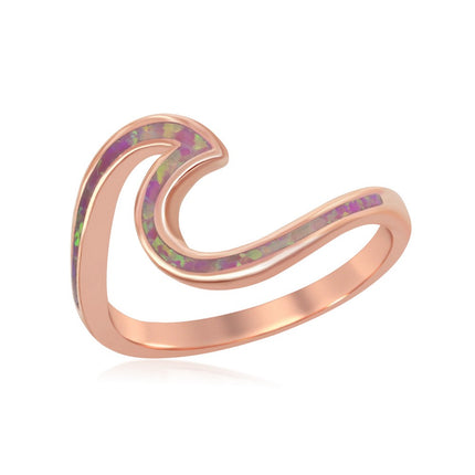 Sterling Silver Pink Inlay Opal Wave Design Ring - W-1889 ,