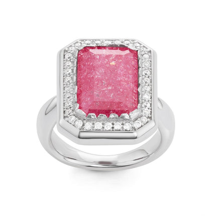 Sterling Silver Rectangle Dark Pink Ice Stone Ring - W-1443 ,