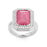 Sterling Silver Rectangle Dark Pink Ice Stone Ring - W-1443 ,