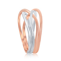 Sterling Silver Rhodium and Rose GP Interlocking Ring - W-1944 ,