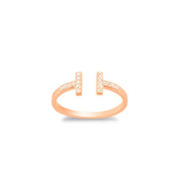 Sterling Silver Rose Gold Plated CZ Double T Ring - W-1320 ,