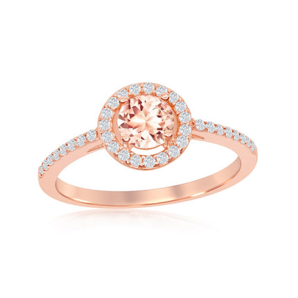 Sterling Silver Rose GP 5mm Morganite CZ Ring - W-1937 ,