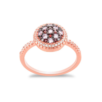 Sterling Silver Rose GP Round Pink Micro Pave Ring - W-1277 ,