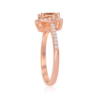 Sterling Silver Rose GP Square Morganite CZ Ring - W-1936 ,