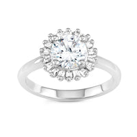 Sterling Silver Round CZ with Baguette Border Ring - W-1395 ,