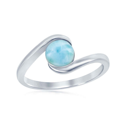 Sterling Silver Round Larimar in Swirl Design Ring, Size 9 ,